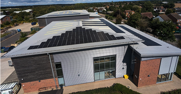 An aerial view of the BFC office and warehouse building in Stokenchurch