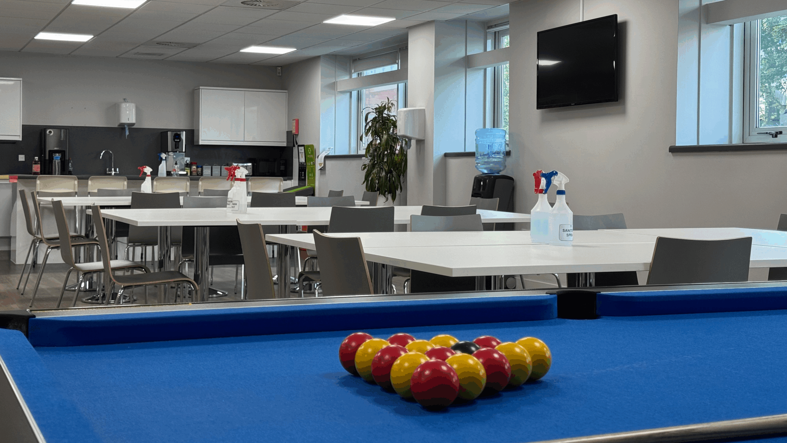 Kitchen area at Tibbetts House. Pool table pictured.